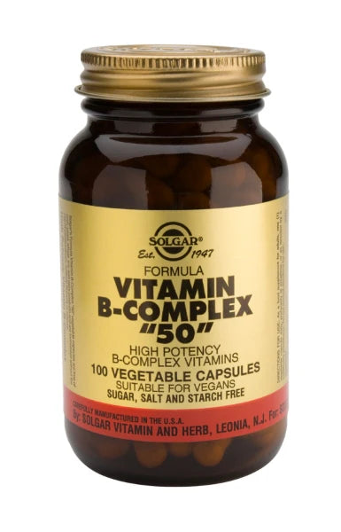 Vitamin B-Complex "50" High Potency, 56 g, 100 vegetabiliska kapslar - Solgar