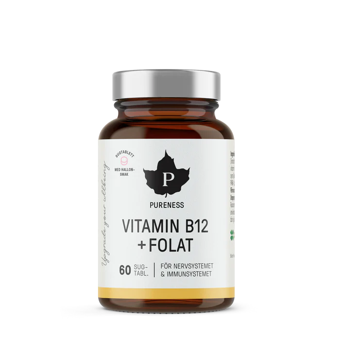 Vitamin B12 + Folat, Hallon 60 kapslar - Pureness